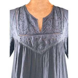 Boho Eyelet Embroidered Tunic Top Womens M Black Knox Rose Cotton NWOT Blouse
